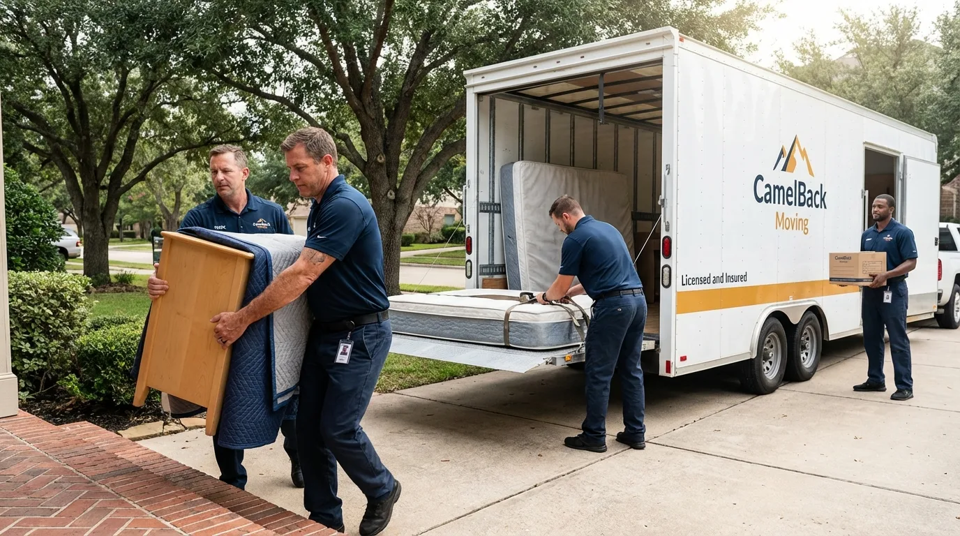 Crew loading residential truck for cross-state move from Coopersville, MI
