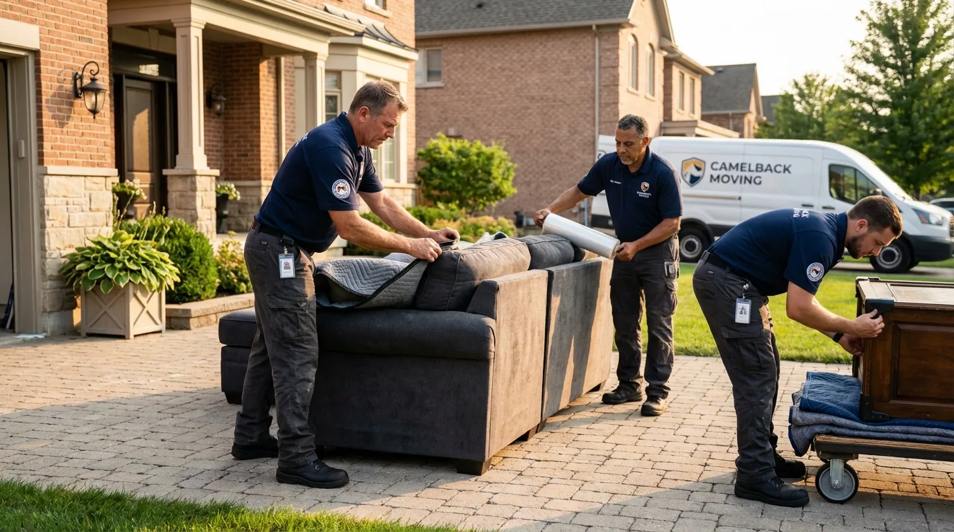 Large estate moving crew wrapping furniture in Coopersville, MI
