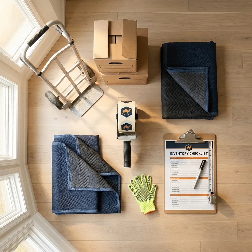 Professional moving supplies and packing materials layout for Coopersville residential relocations